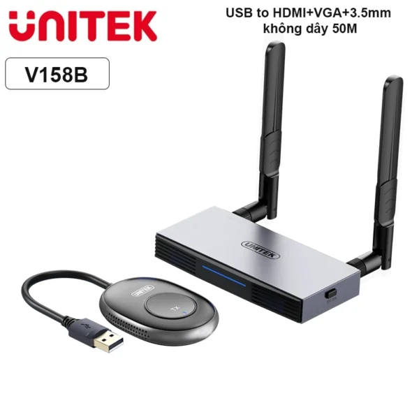 Bộ chuyển USB sang HDMI VGA Audio 3.5mm không dây 50M Unitek V158B