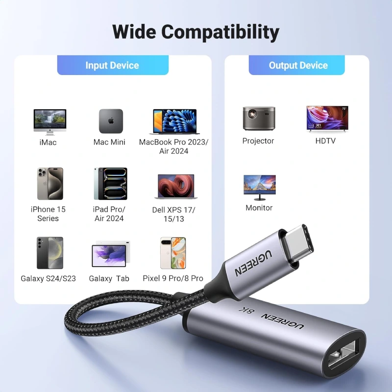 Cáp USB type C sang Dispalyport 8K 3