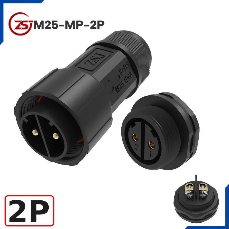 Đầu nối điện chống nước IP68 lắp bảng điều khiển ZSJ-M25-MP-2P