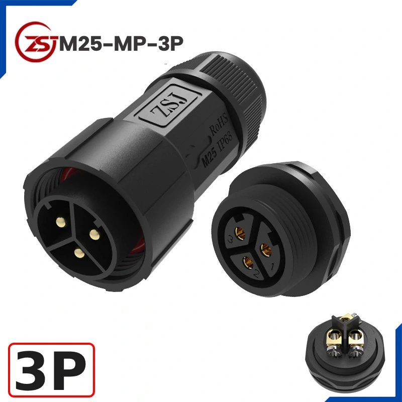 Đầu nối điện chống nước IP68 lắp bảng điều khiển ZSJ-M25-MP-3P