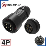 Phích nối điện chống nước IP68 lắp bảng điều khiển ZSJ M25-MP 2 -5 chân - 4 chân