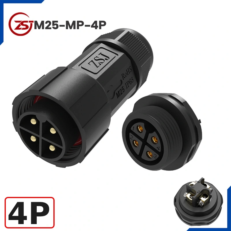 Đầu nối điện chống nước IP68 lắp bảng điều khiển ZSJ-M25-MP-4P
