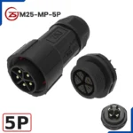 Phích nối điện chống nước IP68 lắp bảng điều khiển ZSJ M25-MP 2 -5 chân - 5 chân