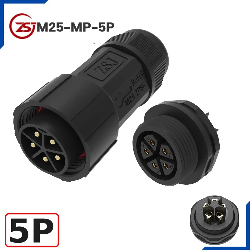 Đầu nối điện chống nước IP68 lắp bảng điều khiển ZSJ-M25-MP-5P