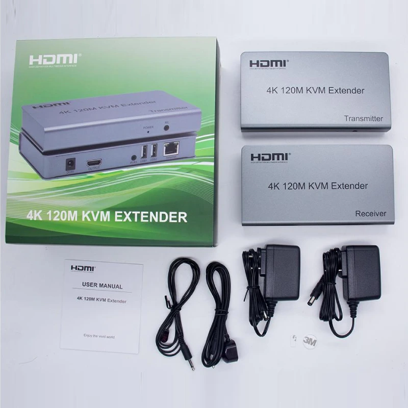 Bộ chuyển đổi HDMI và USB sang cáp mạng 4K 120M KVM Extender Bộ chuyển đổi HDMI và USB sang cáp mạng 4K 120M KVM Extender
