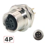 Đầu nối cảm biến M12 chống nước IP67 lắp hộp kỹ thuật 4 chân A-Code ZSJ M12H-MP-4P - Đầu cái lắp mặt bích M12H-PF-4P