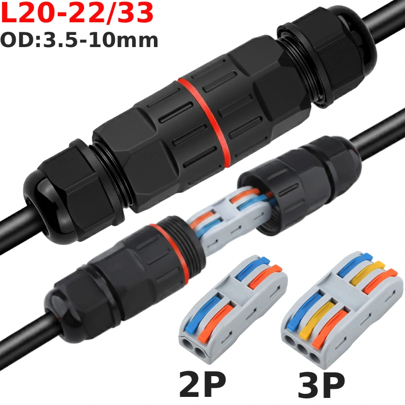 Đầu nối dây điện ngoài trời chống nước IP68 L20-22 và L20-33 kết nối nhanh - Phụ Kiện Điện Tử Việt Nam Đầu nối điện chống nước L20-22 0