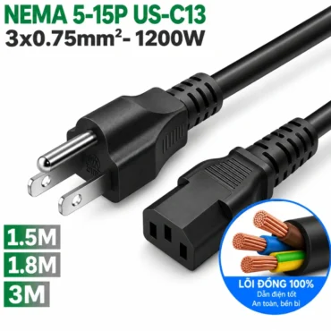 Cáp nguồn 3 chân C13 lõi đồng 3x0.75mm dài 1.5m đến 3m 0