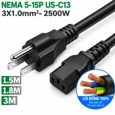 Cáp nguồn 3 chân C13 lõi đồng 3x1.0mm dài 1.5m đến 3m 0