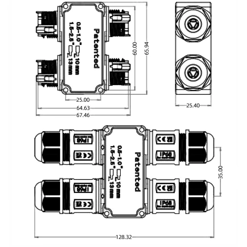 Đầu nối dây điện ngoài trời chống nước IP68 M684-Y 3 nhánh kiểu chữ Y - Phụ Kiện Điện Tử Việt Nam Đầu nối điện chống nước IP68 M684-H 3