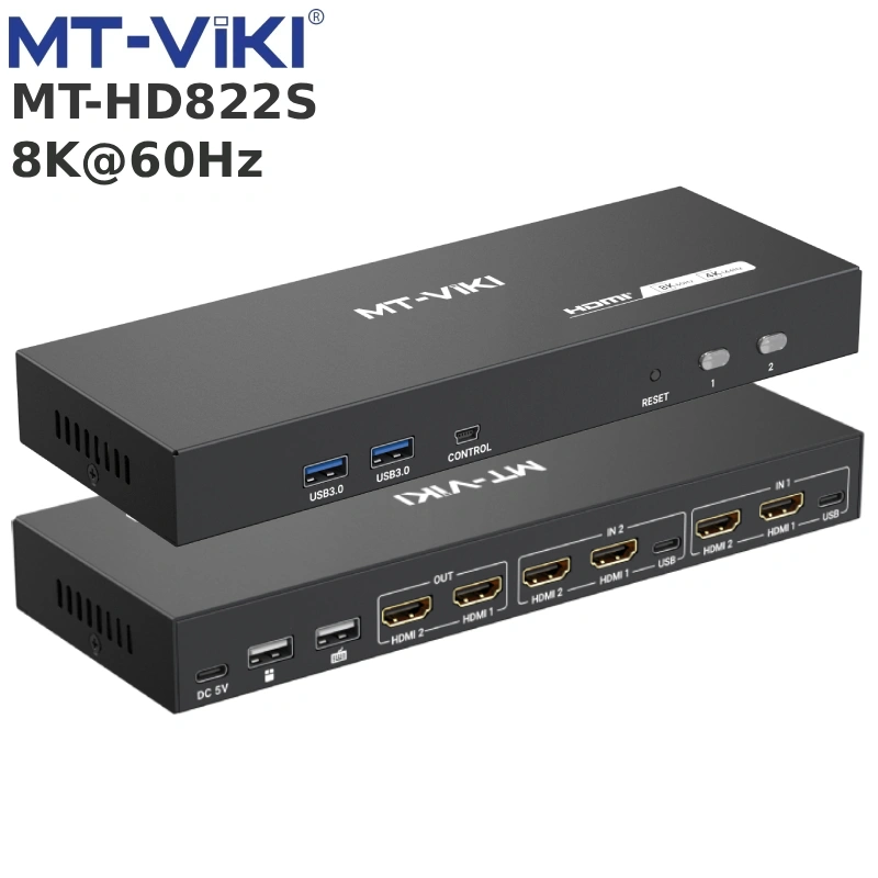 Bộ chia KVM HDMI 8K Dual 2×2 MT-KH822S – 2 Máy Tính Dùng Chung 2 Màn Hình, USB 3.0 - Phụ Kiện Điện Tử Việt Nam Bộ chia HDMI 8K 2 ra 2 Extender MT-HD822S
