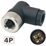 Đầu nối cảm biến M12 chống nước IP67 kiểu chữ L 4/5/8 chân A-Code ZSJ-M12H - 4 chân cái chữ L
