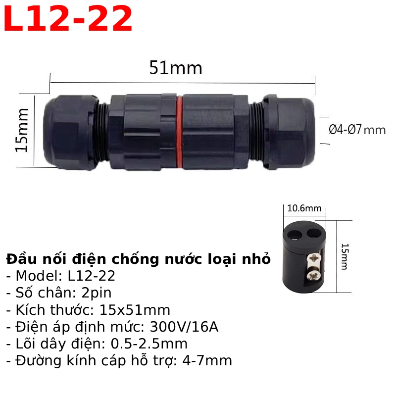 Đầu nối điện chống nước L12-22