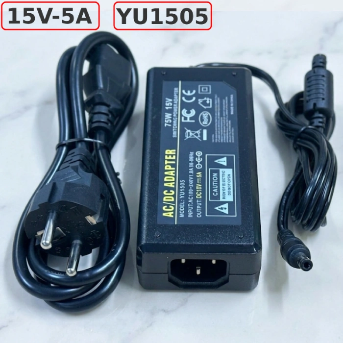 Nguồn DC Adapter 15V-5A 75W YU1505 chân cắm đầu ra tròn 5.5x2.5mm - Phụ Kiện Điện Tử Việt Nam Nguồn DC 12V-5A YU1505 01
