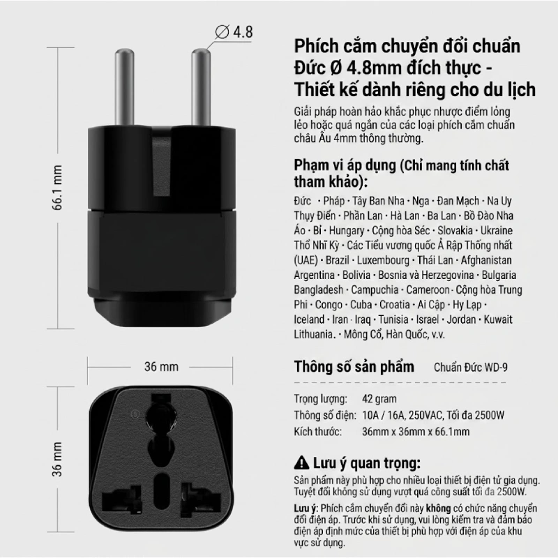 Phích cắm chuyển đổi đa năng WD-9 3 Phích cắm chuyển đổi đa năng WD-9 3