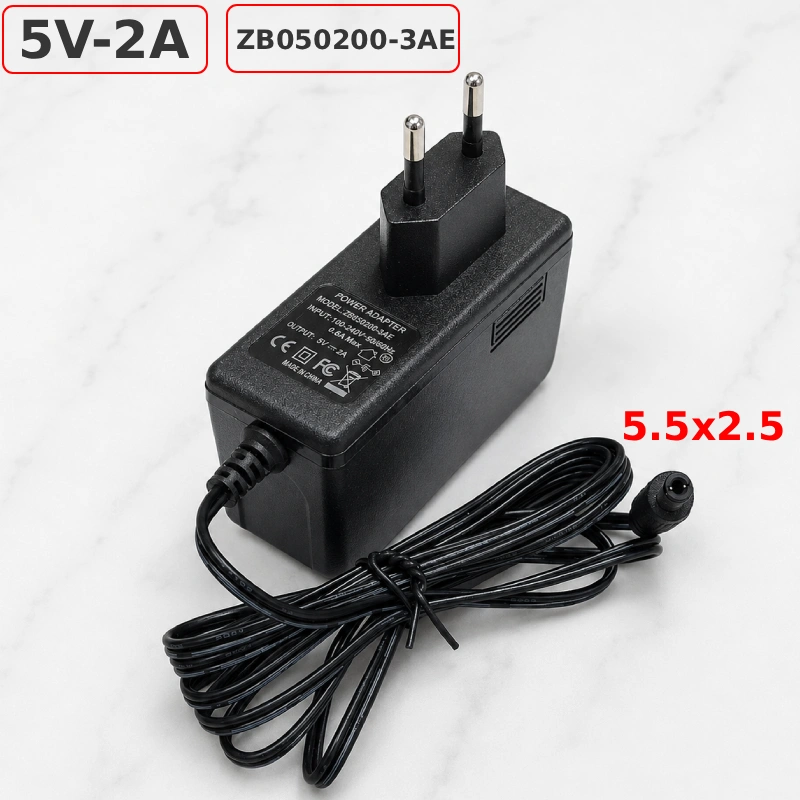 Nguồn DC Adapter 5V 2A ZB050200-3AE jack 5.5×2.5mm, chân cắm tường tròn chuẩn châu âu - Phụ Kiện Điện Tử Việt Nam Nguồn DC Adapter 5V- 2A ZB050200-3AE chân tròn