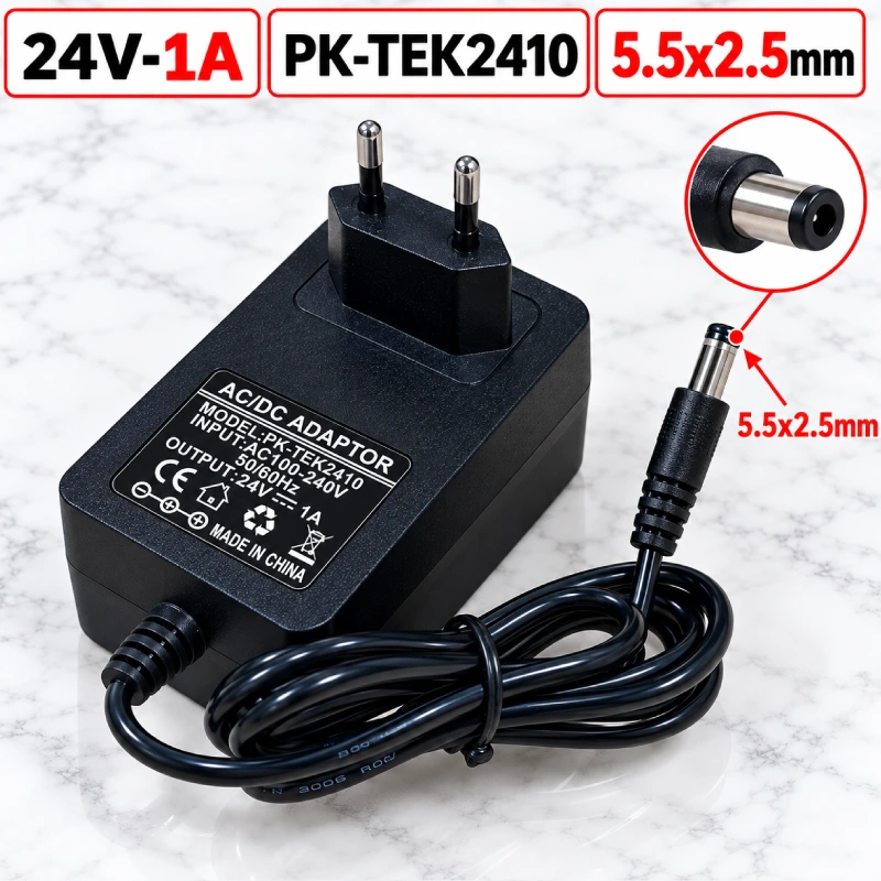 Nguồn Adapter 24V 1A 24W PK-Tek2410 cắm tường, jack DC 5.5x2.5mm EU/US - Phụ Kiện Điện Tử Việt Nam Nguồn DC 24V-1A Adapter PK-Tek2410 0
