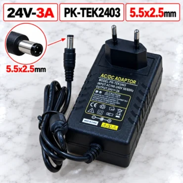 Nguồn Adapter 24V 3A 72W PK-Tek2403 cắm tường, Jack DC 5.5x2.5mm EU/US - Phụ Kiện Điện Tử Việt Nam