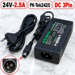 Nguồn DC 24V-2.5A 60W chân DC 3Pin (3 chân kim) cho máy in nhiệt, máy in hóa đơn PK-Tek2425 - Chân tròn chuẩn EU