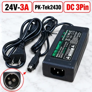 Nguồn Adapter 24V 3A 72W PK-Tek2430 Jack DC 3Pin cho máy in nhiệt, máy in hóa đơn, phích EU/US - Phụ Kiện Điện Tử Việt Nam Nguồn DC 24V-3A 72W chân DC 3Pin (3 chân kim) PK-Tek2430 ~ Phích cắm ac: Chân dẹt chuẩn US