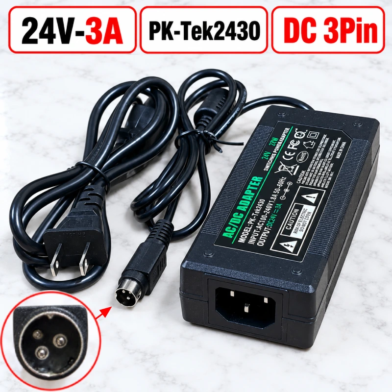 Nguồn DC Adapter 24V 3A Pk-Tek2430 chân DC 3pin 00